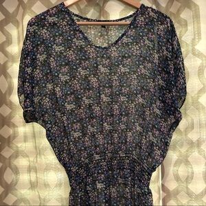 Express Dark Floral V-Neck Blouse